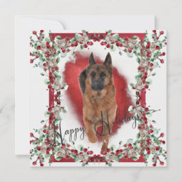 Cartão De Festividades Belo German shepherd com Holly Berries