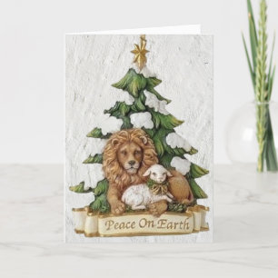 Cartão De Festividades Belo Leão e Lamb Trazem Bênçãos ao Natal