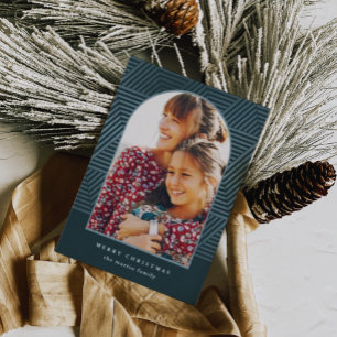 Cartão De Festividades Belo Natal com Padrão Geométrico Azul