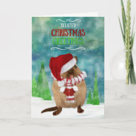 Cartão De Festividades Belo Natal Gerbil Santa Hat na Cena de Inverno