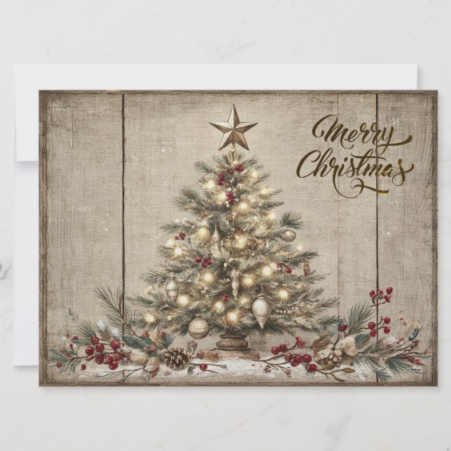 Cartão De Festividades Belo Natal rústico  (Frente)
