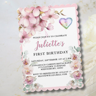 Cartão De Festividades Belo Pink Watercolor Flores Primeiro Aniversário