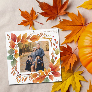 Cartão De Festividades Belo Queda Foto da Família Foliage Ação de Graças