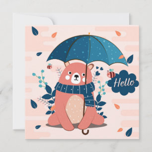Cartão De Festividades Belo Urso do Dia Chuvoso