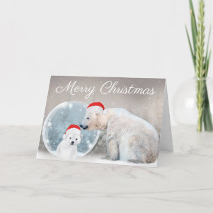 Cartão De Festividades Belo Urso Polar e Cubo no Natal