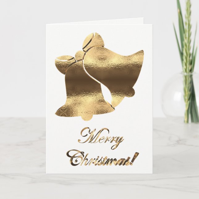 Cartão De Festividades Belos de Natal Dourado Elegante Branco Feliz Natal (Frente)
