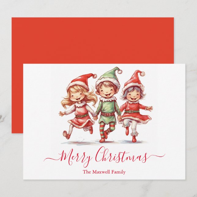 Cartão De Festividades Belos elfos de Natal (Frente/Verso)