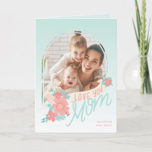 Cartão De Festividades Belos florais com fotos de arco para a mãe