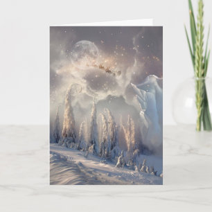 Cartão De Festividades Belos Papais noeis de inverno voando na cena de Na