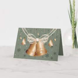 Cartão De Festividades Bels de cobre & Feliz Natal do arco do creme