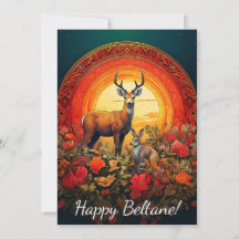 Beltane Deer & Hare Card feliz