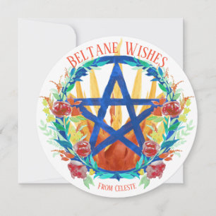 Cartão De Festividades Beltane Wiccan Pentacle Fire & Summer Flowers