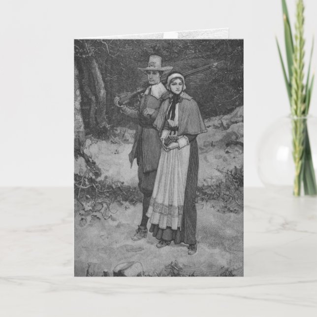 Cartão De Festividades Bênção de Ação de Graças - Casal de Peregrino (Frente)