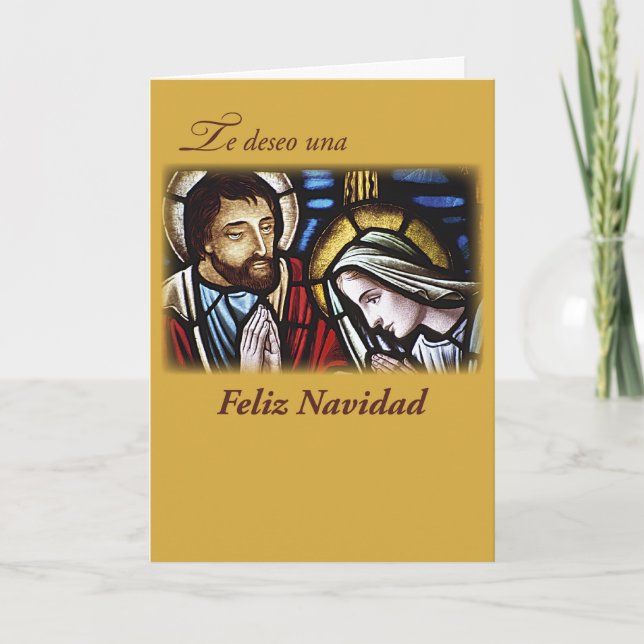 Cartão De Festividades Bênção espanhola do Natal, família santamente (Frente)