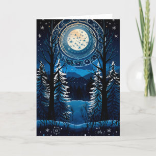 Cartão De Festividades Bênção: Yule Winter Solstice Cozy Floresta de Lua 