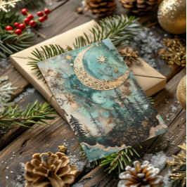 Cartão De Festividades Bênção Yule Winter Solstice Teal Forest Moon