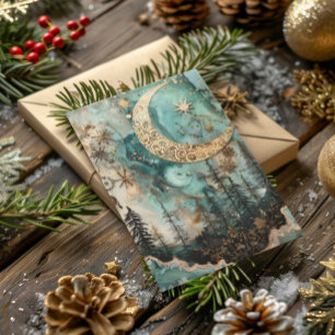 Cartão De Festividades Bênção Yule Winter Solstice Teal Forest Moon