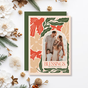 Cartão De Festividades Bênçãos às Aves Vermelhas Botânica 2 Foto Natal