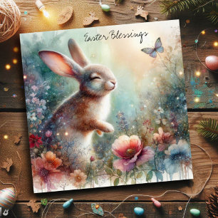 Cartão De Festividades Bênçãos da Páscoa Coelho Feliz Flores Cristão