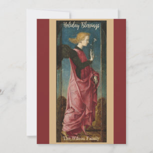 Cartão De Festividades Bênçãos de Férias Angelicais Dourado Burgundy Cart