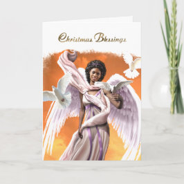 Cartão De Festividades Bênçãos de Natal. Anjo Americano Africano