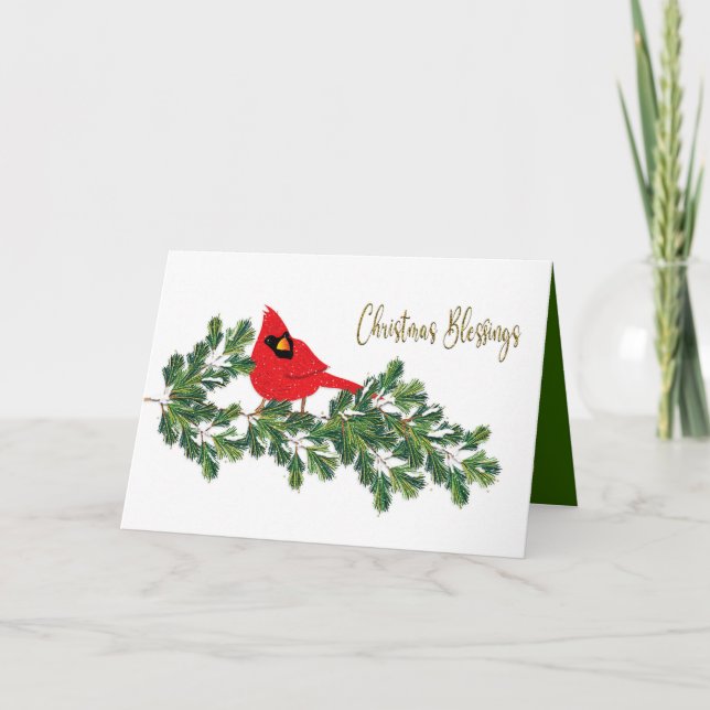 Cartão De Festividades Bênçãos de Natal ao Cardeal Vermelho na Fileira do (Frente)
