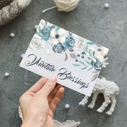 Cartão De Festividades Bênçãos de Natal em Azul Marinho e Branco Floral d