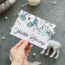 Bênçãos de Natal em Azul Marinho e Branco Floral d