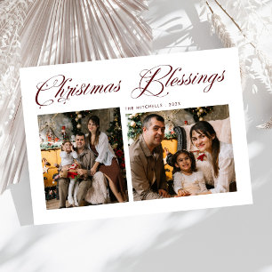 Cartão De Festividades Bênçãos de Natal Moderno 2 Foto Padrão Tartan