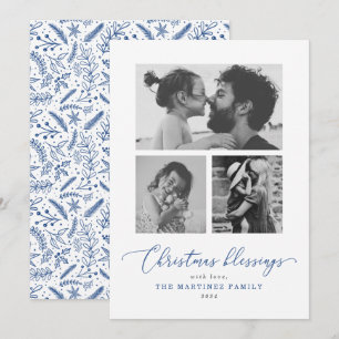 Cartão De Festividades Bênçãos de Natal - Script Azul - Várias Fotografia