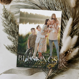 Cartão De Festividades Bênçãos Elegantes Script Foto Greenery Natal