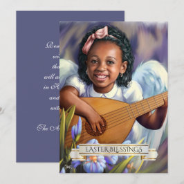 Cartão De Festividades Bênçãos páscoas. Anjo Pequeno com Placa Plana Lute