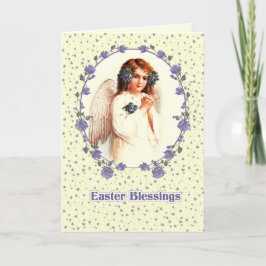 Cartão De Festividades Bênçãos páscoas. Vintage Rezando Religião Anjo