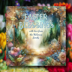 Cartão De Festividades Bênçãos páscoas Woodland Watercolor Art Nouveau