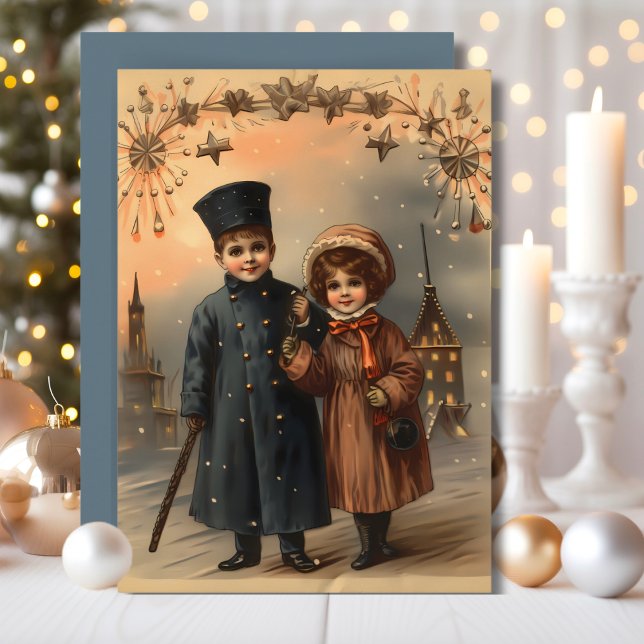 Cartão De Festividades Bênçãos personalizadas de Ano Novo Vitoriano Antig (Vintage Victorian New Year Blessings Custom Holiday Card. Just add your name and personal message!)
