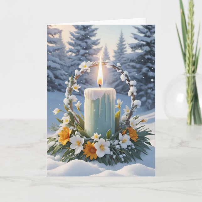 Cartão De Festividades Bendito Imbolc Winter Floral Candle Wreath Wiccan (Frente)