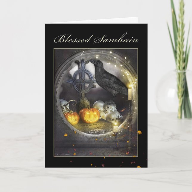 Cartão De Festividades Bendito Samhain Mystical Raven Greeting Card (Frente)