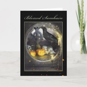 Cartão De Festividades Bendito Samhain Mystical Raven Greeting Card