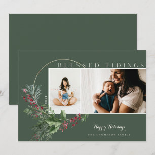 Cartão De Festividades Bendito Tidings Watercolor Greenery Wreath Fotos