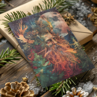 Cartão De Festividades Bendito Yule Winter Solstice Holly King e Lua