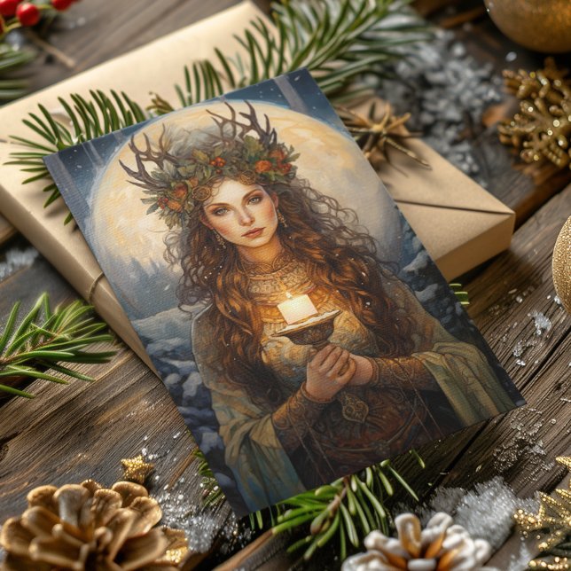 Cartão De Festividades Bendito Yule Winter Solstist High Priestess (Criador carregado)