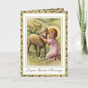 Cartão De Festividades Benedições Religiosas da Páscoa Vintage Oração Fer