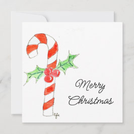 Cartão De Festividades Bengala de Natal Com Azevinho