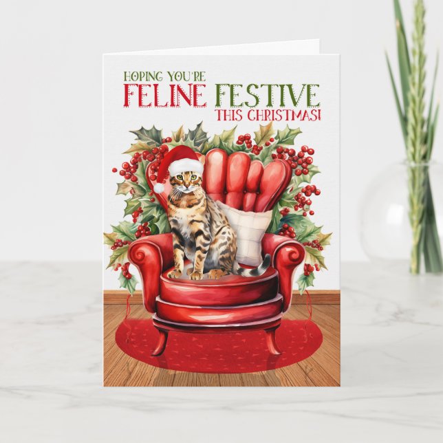 Cartão De Festividades Bengala Natal Gato FELINE Festivo (Frente)