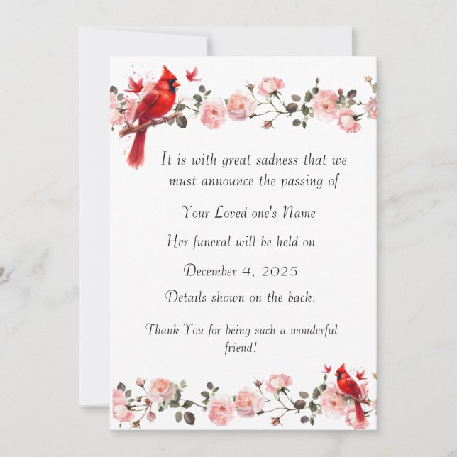 Cartão De Festividades Bereavement Funeral Notification of Passing Card (Frente)