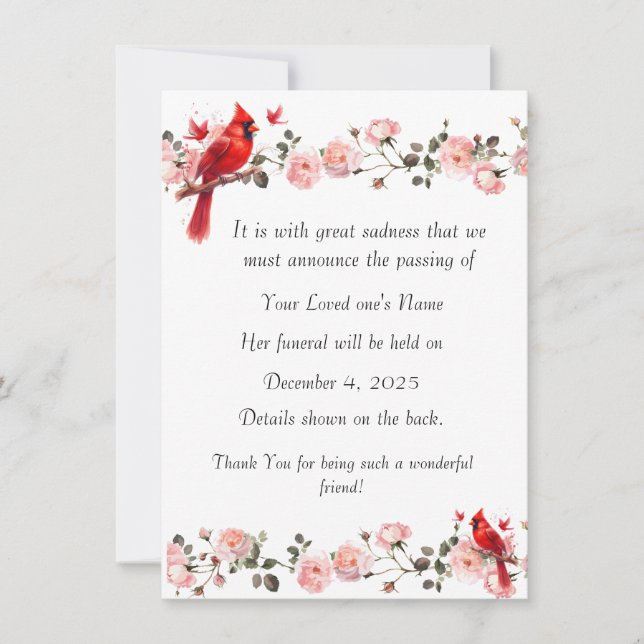Cartão De Festividades Bereavement Funeral Notification of Passing Card (Frente)