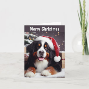 Cartão De Festividades Bernese Dog Santa Hat Personalizado Feliz Natal