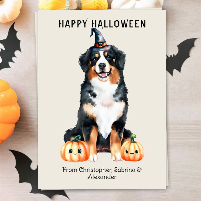 Cartão De Festividades Bernese Mountain Dog Feliz Dia das Bruxas (Criador carregado)