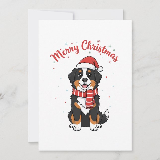 Cartão De Festividades Bernese Mountain Dog Merry Christmas Doodle  (Frente)