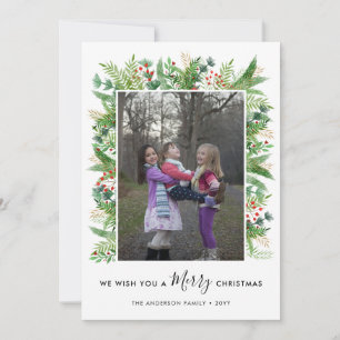 Cartão De Festividades Berries 2 Fotografias de Feliz Natal Elegante